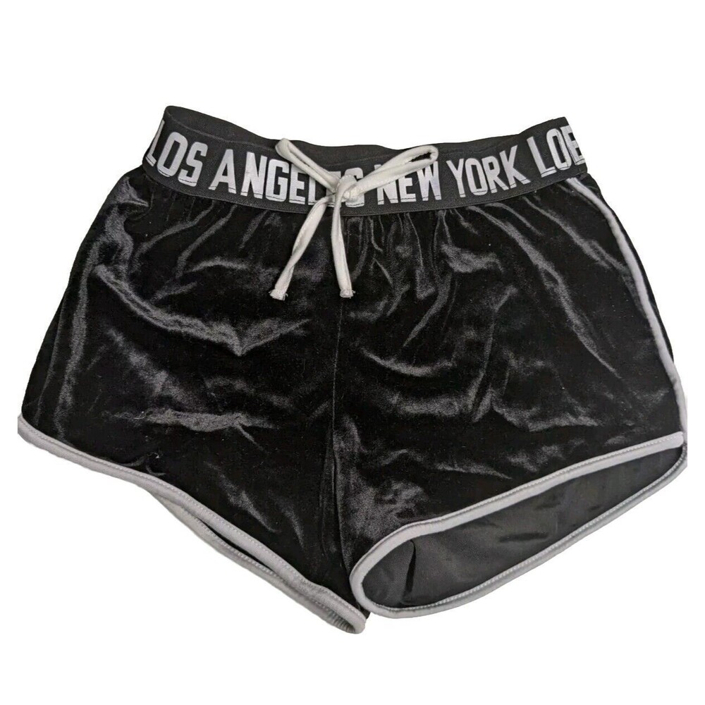 Shein Booty Shorts Women XS Velour Black Los Angeles New York Elastic Waistband